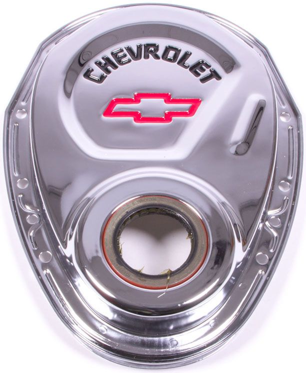 Proform Stamped Steel Timing Cover Chrome with Red Bowtie Logo PR141-904