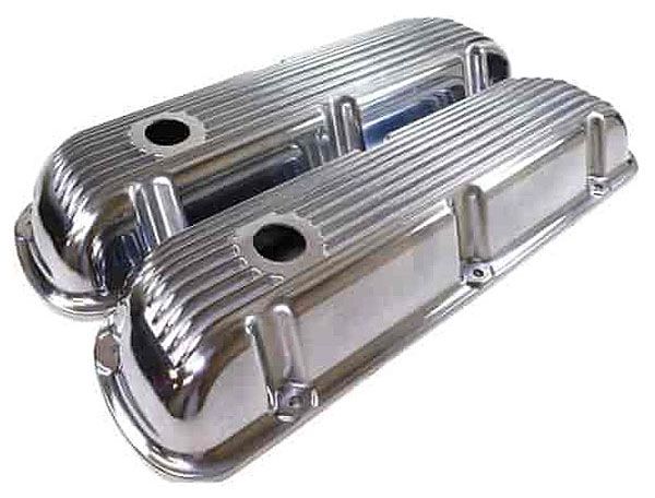 Racing Power Company Polished Aluminium Nostalgic Finned Valve Covers with Breather Hole RPCR6291