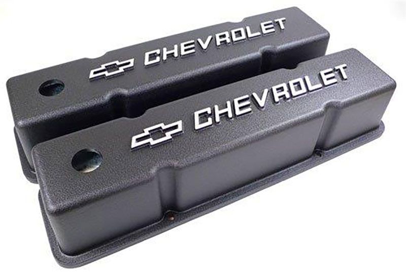 Racing Power Company Black S/B Valve Covers with Bowtie " Chev Raised Logo RPCR6336