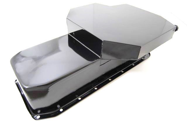 Racing Power Company Black Steel Champion Style Oil Pan, 7" Deep, 6 Trap Doors, 2 Runners & 3 Crank S