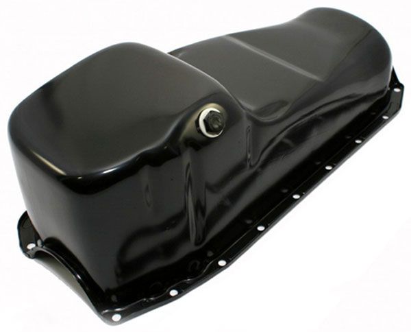 Racing Power Company Black Steel Claimer Style Oil Pan, 2 Trap Doors, Crank Scrapper with Windage Tra