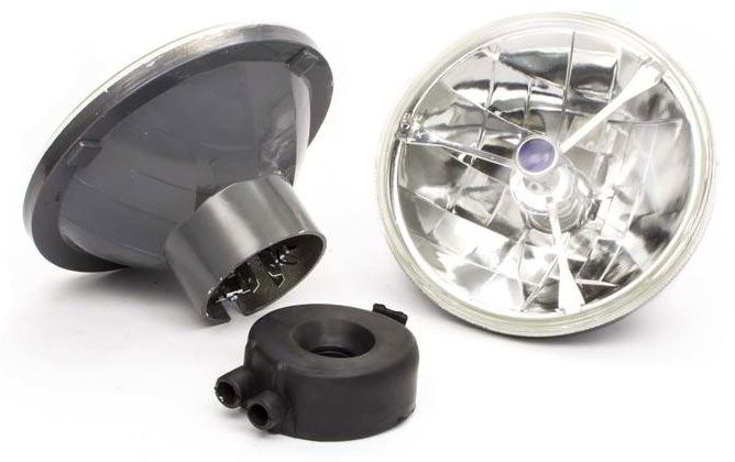 Racing Power Company Round Replacement Head Light with Bulb 7", Tri-Bar with Blue Dot RPCR7405