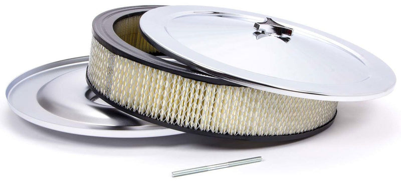 Racing Power Company 14" x 3" Muscle Car Style Air Cleaner with Flat Base & Paper Element (Chrome Top