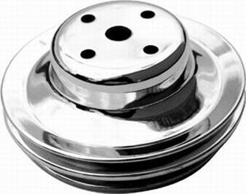 Racing Power Company Polished Aluminium Water Pump Upper Pulley, Double Groove, 6.30" Dia, 2.30" Bolt