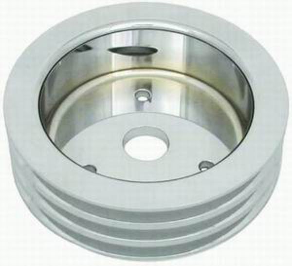 Racing Power Company Polished Aluminium Crankshaft Lower Pulley, Triple Groove, 6.60" Dia, 1.75" Bolt