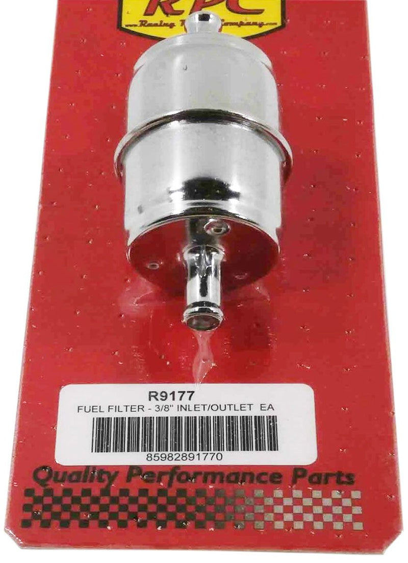 Racing Power Company Chrome Steel Fuel Filter with Paper Element, 3/8" Inlet/Outlet RPCR9177