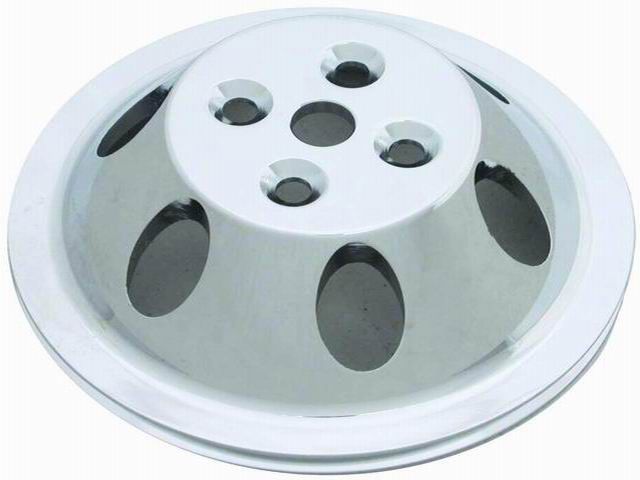 Racing Power Company Polished Aluminium Water Pump Upper Pulley, Single Groove , 6.60" Dia, 1.75" Bol