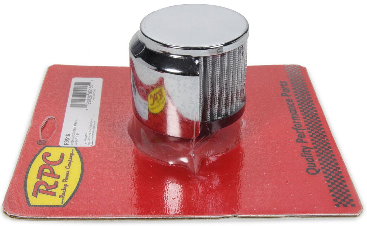 Racing Power Company Chrome Steel Push-in Open Filter Breather with Shield, 3" Tall RPCR9516