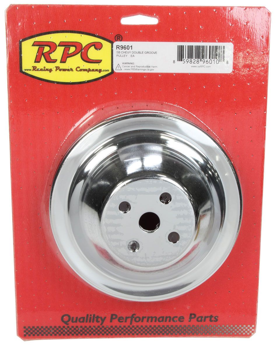 Racing Power Company Chrome Steel Water Pump Upper Pulley, Double Groove 6.40" Dia, 1.75" Bolt Circle