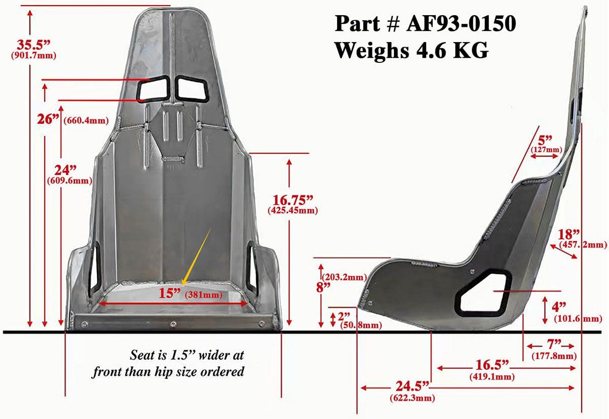 Aeroflow Aeroflow Aeroflow Pro Street Drag 15" Aluminium Race Seat, Raw Finish (AF93-0150) SR