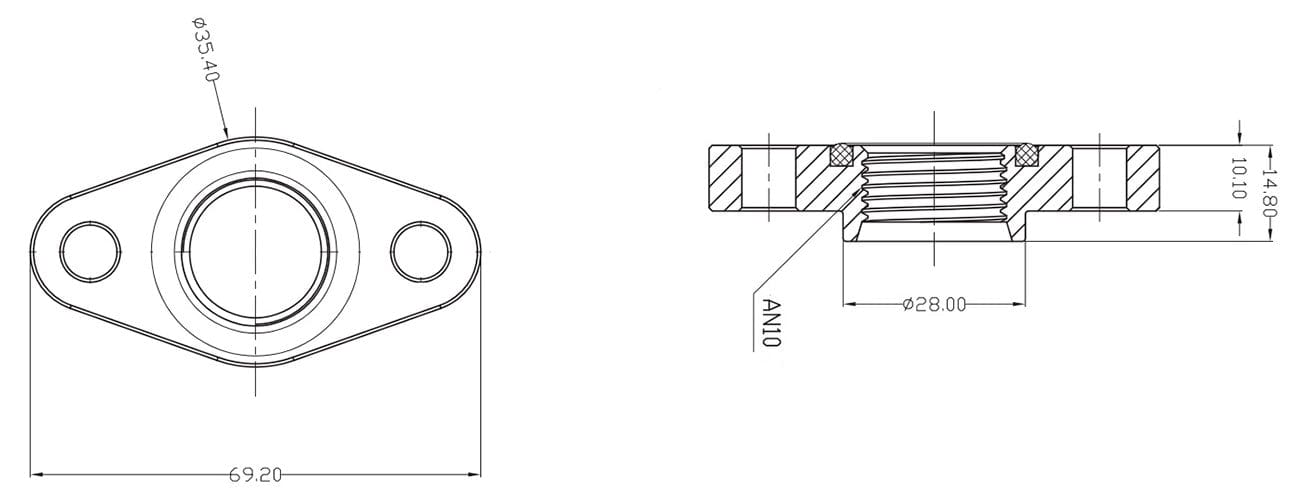 Aeroflow Performance -10AN ORB outlet, 51mm bolt centre, Black Finish Aeroflow Turbo Drain Adapter AF463-02 SR