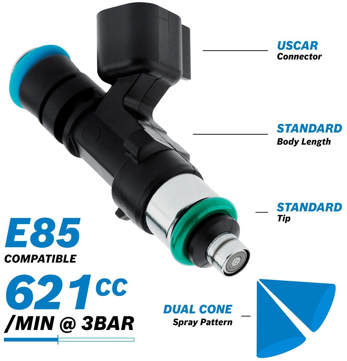 Aeroflow Performance 621 cc/min (56 lb/hr) @ 3 bar (43.5 psi) Aeroflow Bosch Motorsport 621cc EV14 Medium USCAR Fuel Injector AF49-1903 SR
