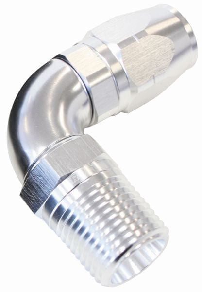 Aeroflow Performance Aeroflow 1/8NPT / 6AN / Silver 90° Male NPT Full Flow Swivel Hose End. AF528 Suits 100 & 450 Series Hose SR