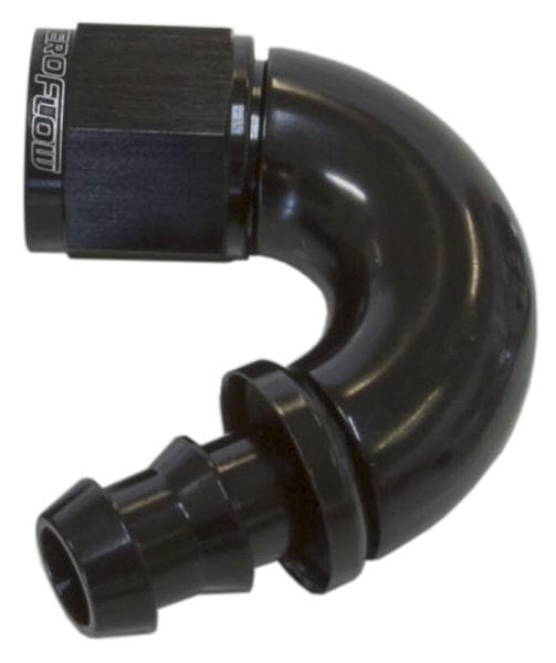 Aeroflow Performance Aeroflow 10 / Black 510 Series Full Flow Tight Radius Push Lock 150° Hose End AF515. Suits 400 & 500 Series Hose SR