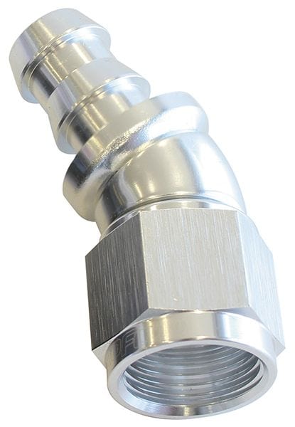 Aeroflow Performance Aeroflow 12 / Silver 510 Series Full Flow Tight Radius Push Lock 30° Hose End AF517. Suits 400 & 500 Series Hose SR