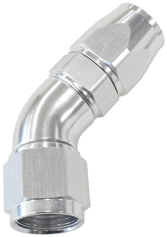Aeroflow Performance Aeroflow 20 / Silver 570 Series PTFE 45° Hose End. Suits 200 & 250 Series Hose AF572 SR