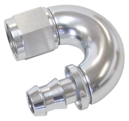 Aeroflow Performance Aeroflow 8 / Silver 510 Series Full Flow Tight Radius Push Lock 180° Hose End AF516 . Suits 400 & 500 Series Hose SR