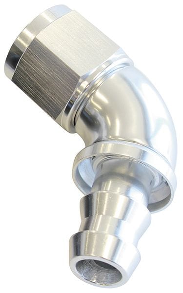 Aeroflow Performance Aeroflow 8 / Silver 510 Series Full Flow Tight Radius Push Lock 60° Hose End AF518 suits 400 & 500 Series Hose SR