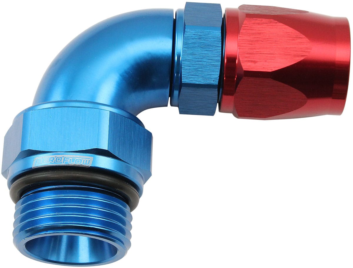 Aeroflow Performance Aeroflow 90° ORB Male Swivel PTFE (Teflon®) Hose End -6 ORB to -8AN SR