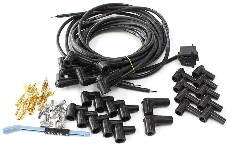 Aeroflow Performance Aeroflow AF4030-31233 Xpro Universal 8.5mm V8 Ignition Lead Set with 90° Spark Plug Boots - Black 
 Suit Standard & HEI Caps SR
