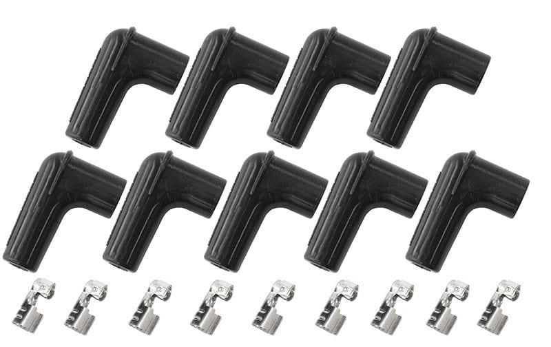 Aeroflow Performance Aeroflow AF4030-8850 Xpro Silicone 90° Spark Plug Boots & 90° Terminals
 Black, set of 9 SR