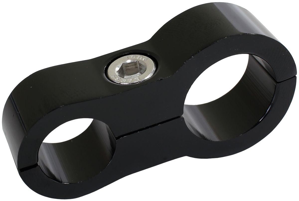 Aeroflow Performance Aeroflow Fittings 09-12AN / Black Stepped Billet Aluminium Dual Hose Separators AF156
 7/16" (11.1mm) I.D. & 9/16" (14.2mm) I.D., Suit -6AN & -8AN PTFE hose, SR
