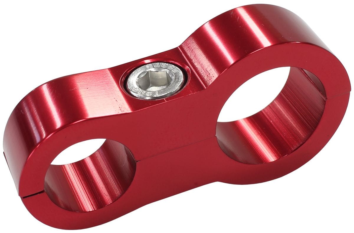 Aeroflow Performance Aeroflow Fittings 09-12AN / Red Stepped Billet Aluminium Dual Hose Separators AF156
 7/16" (11.1mm) I.D. & 9/16" (14.2mm) I.D., Suit -6AN & -8AN PTFE hose, SR