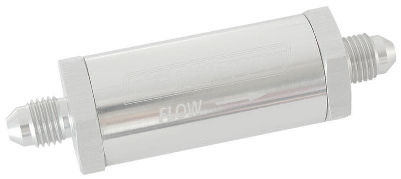 Aeroflow Performance Aeroflow Fittings 3 / Silver Long Inline Fuel & Oil Filter
 Includes 30 Micron Element, 3" Long, 1" O.D SR