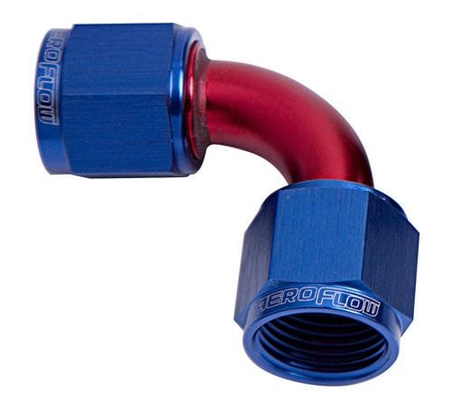 Aeroflow Performance Aeroflow Fittings 6AN / Red/Blue 90° Female Swivel Coupler AF133 SR