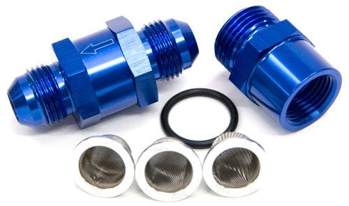 Aeroflow Performance Aeroflow Fittings 8 / Red/Blue Inline Fuel & Oil Filter. Includes 30, 80 and 150 Micron Elements SR