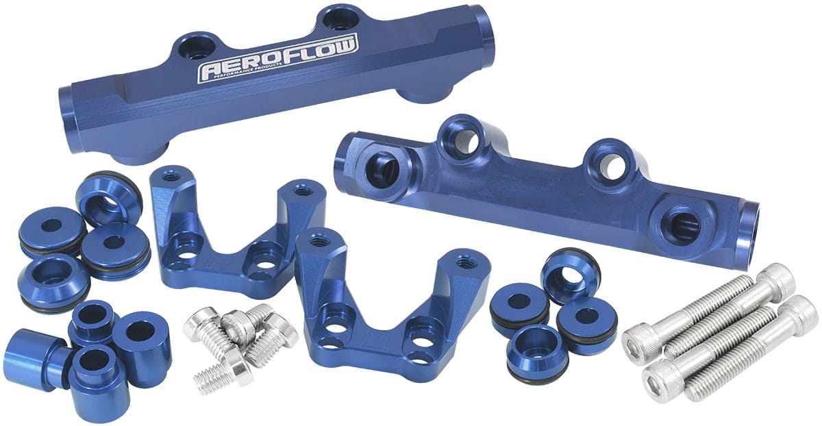Aeroflow Performance Aeroflow Subaru EJ20 Top Feed Conversion Billet EFI Fuel Rail - Blue AF64-2258 SR