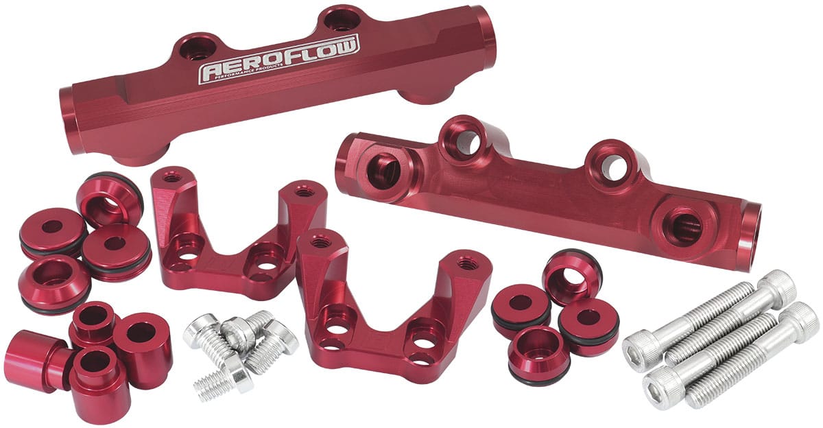 Aeroflow Performance Aeroflow Subaru EJ20 Top Feed Conversion Billet EFI Fuel Rail - Red AF64-2258R SR
