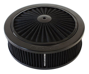 Black Full Flow Air Filter Assembly  
9" x 2-3/4", 5-1/8" neck, black washable cotton element