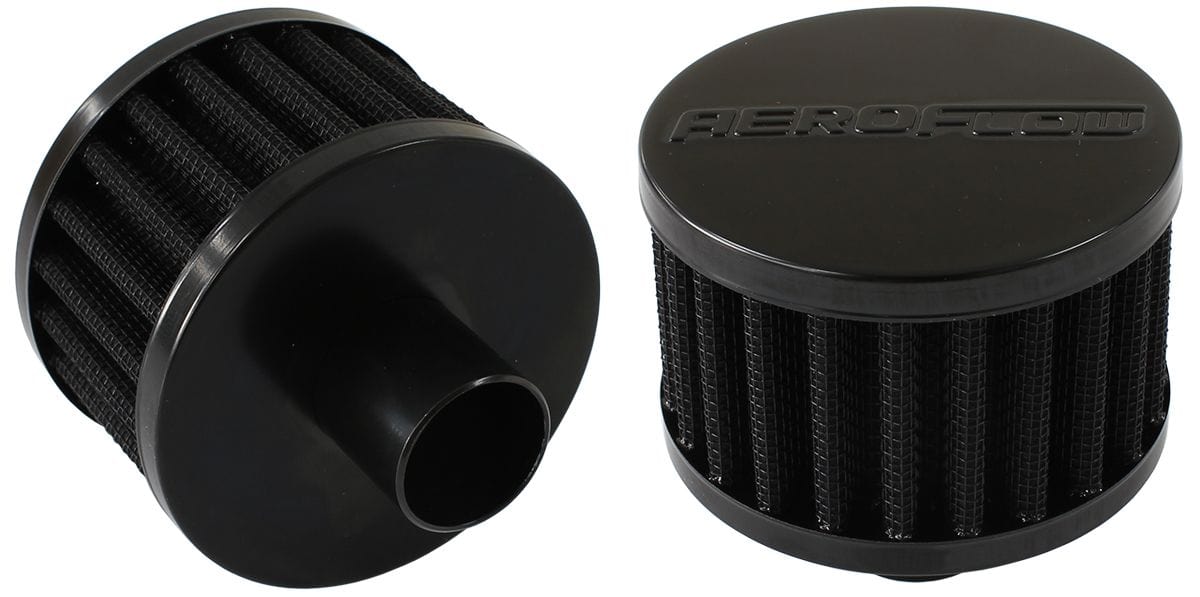 Aeroflow Performance Air Filters AF2271-1170 Black Push In Breather
 3" (76mm) O.D. x 2" (50.8mm) High, fits 1" (25.4mm) diameter grommet SR