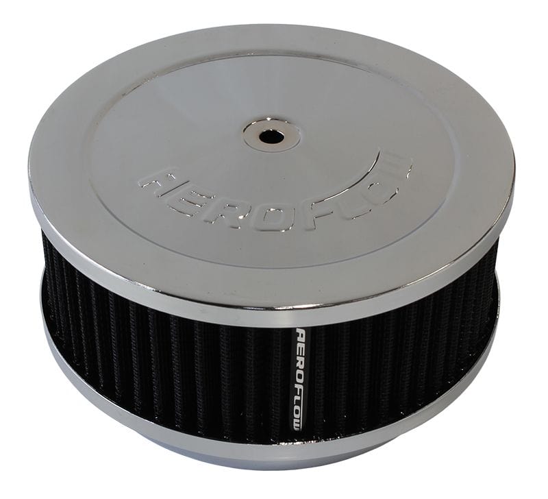 Aeroflow Performance Air Filters AF2851-1331 Chrome Air Filter Assembly
 6-3/8" x 2-1/2", 5-1/8" neck, black washable cotton element SR
