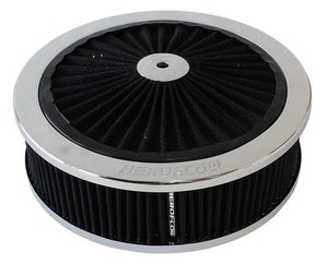 Chrome Full Flow Air Filter Assembly with 
9" x 2-3/4", 5-1/8" neck, black washable cotton element