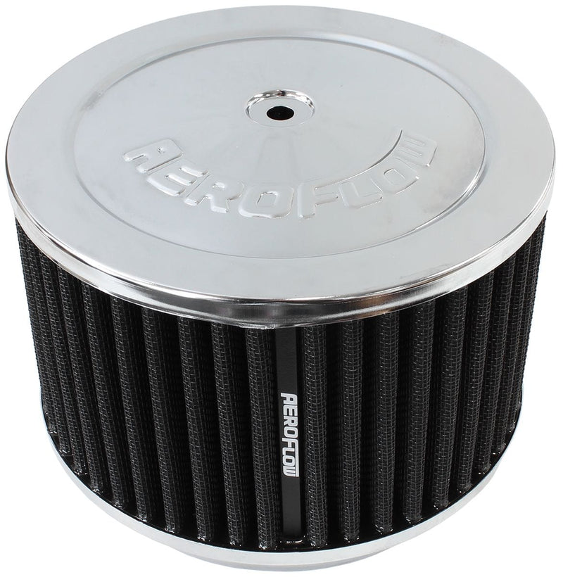 Chrome Air Filter Assembly
 6-3/8" x 4", 5-1/8" neck, black washable cotton element