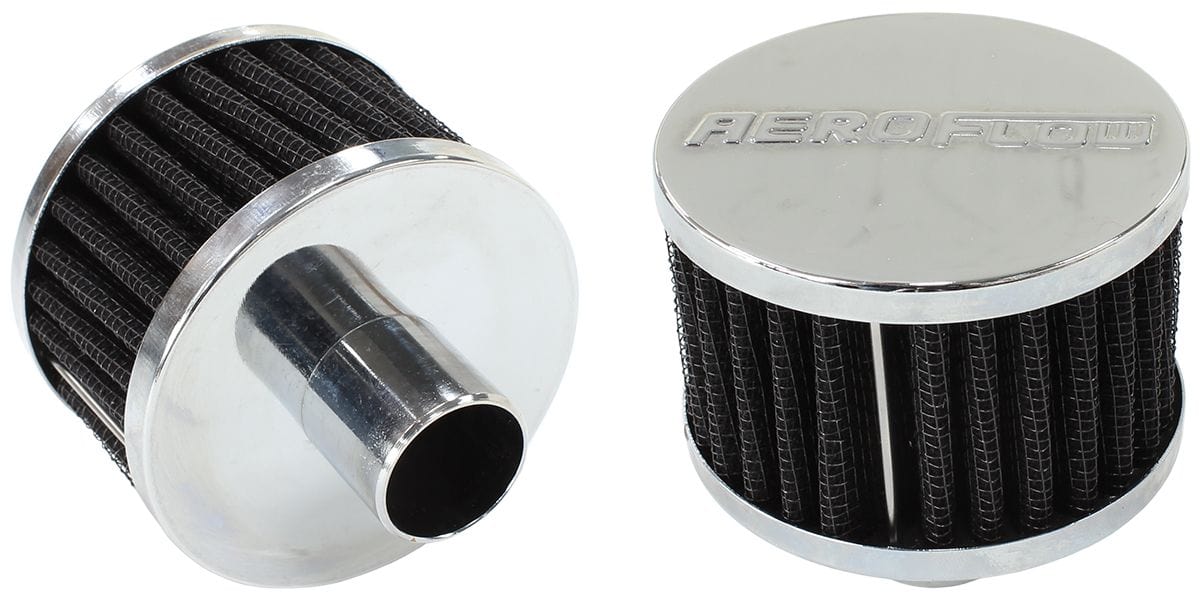 Aeroflow Performance Air Filters AF2871-1170 Chrome Push In Breather
 3" (76mm) O.D. x 2" (50.8mm) High, fits 1" (25.4mm) diameter grommet SR