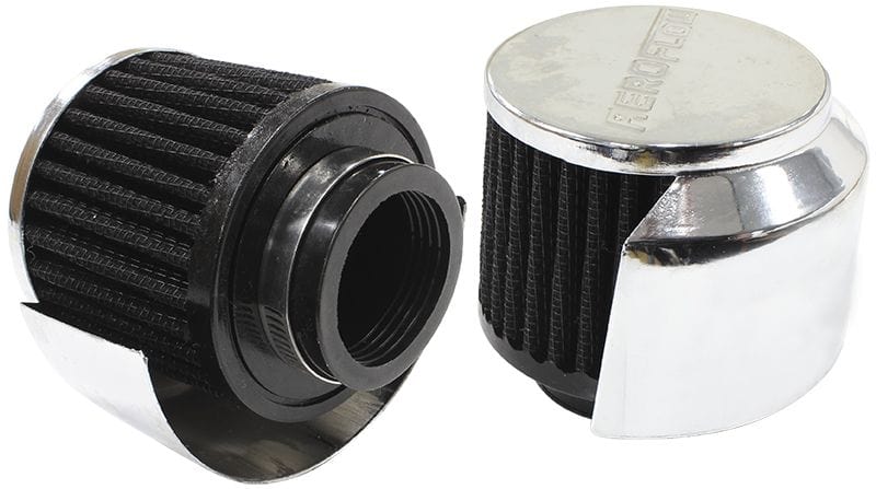 Aeroflow Performance Air Filters AF2871-1514 Chrome Clamp On Breather With Chrome Shield 
3" (76.2mm) O.D. x 2-1/2" (63.5mm) High, 1-1/2" (38.1mm) Flange Inside Diameter SR