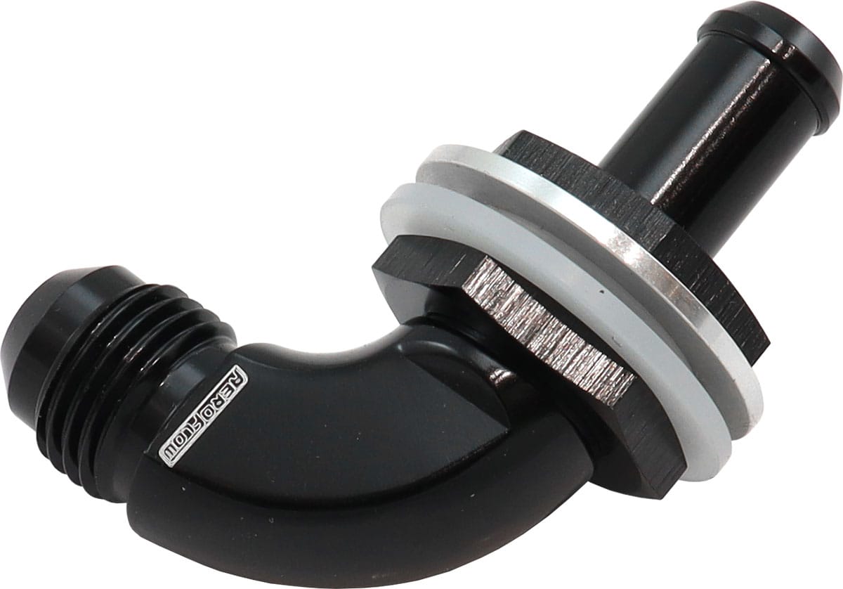 Aeroflow Performance Black 90 DEG BULKHEAD FITTING -6AN to 3/8" SR