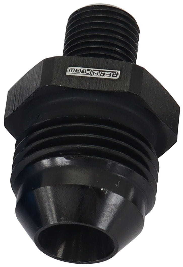 Aeroflow Performance Black Finish Aeroflow Metric to Male Flare Adapter M10 x 1mm to -8AN AF743-08BLK SR
