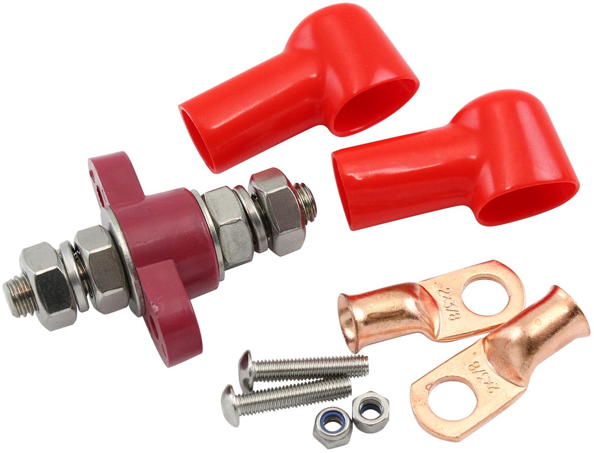 Aeroflow Performance Electrical Aeroflow Single Red Electrical Terminal Bulkhead - M10 Stud AF49-4062R SR
