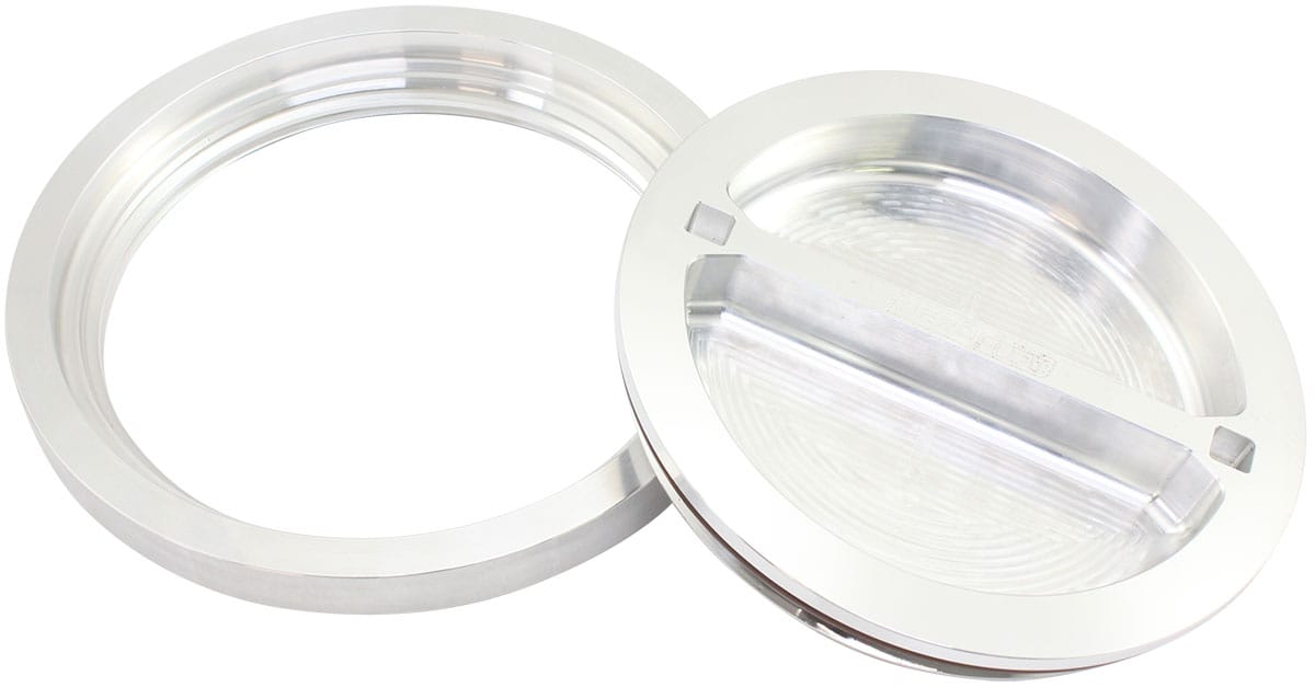 Aeroflow Performance Fabrication & Fasteners Aeroflow Flush Mount 6" Billet Aluminium Filler Raw Cap & Bung for Ice Box AF464-96 SR