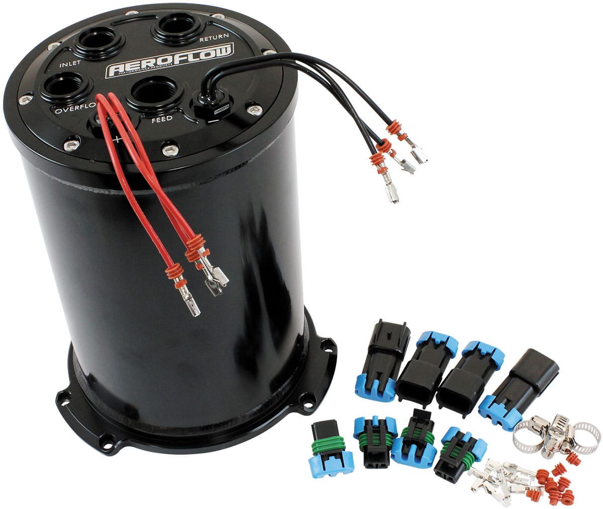 Aeroflow Performance Fuel System Aeroflow Triple EFI Pump Compact Surge Tank - Black AF77-4056BLK SR