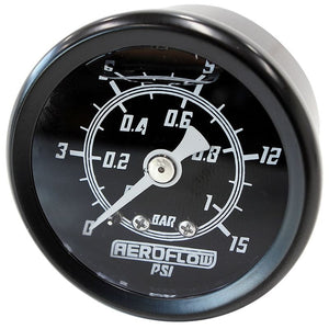 1-1/2" Liquid Filled 15 psi Pressure Gauge 
Black Face, White Pointer, 1/8" NPT Male Thread