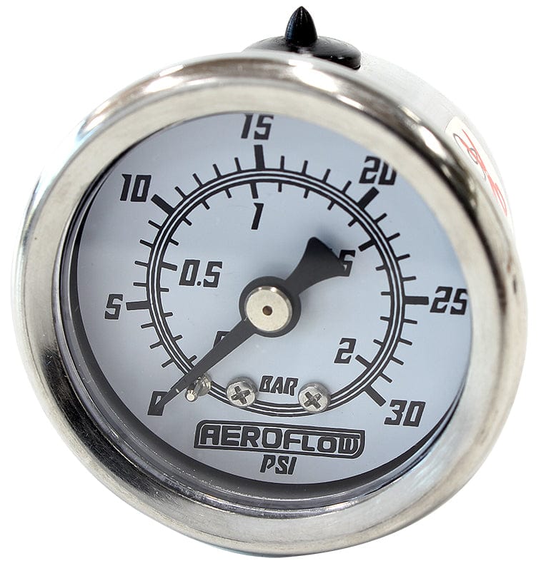 Aeroflow Performance Fuel Systems AF30-2211 1-1/2" 30 psi Pressure Gauge
 White Face, Black Pointer, 1/8" NPT Male Thread SR