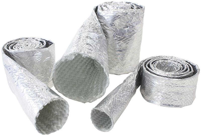 Aeroflow Performance Heat Protection 2-1/8" to 2-1/2" I.D. / 1M Aluminised Heat Sleeve withstands 500°F direct heat, silver finish SR