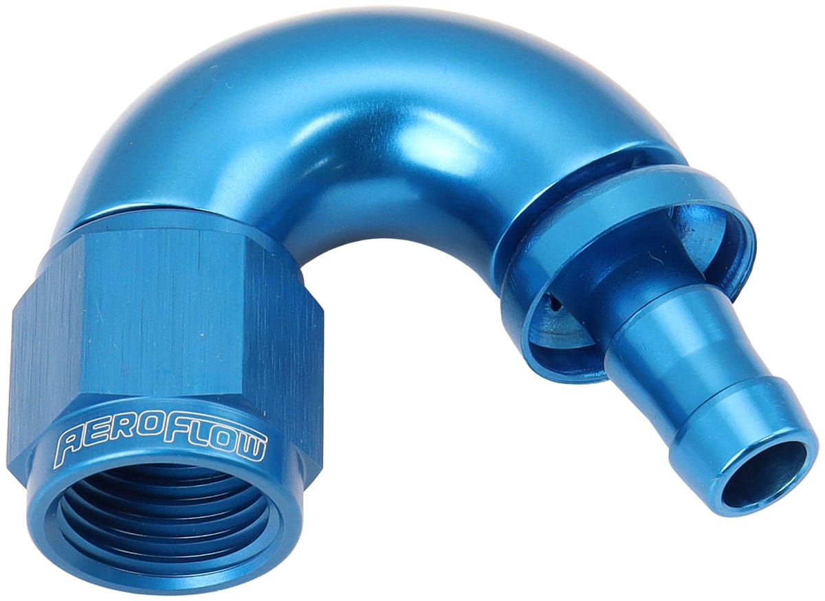 Aeroflow Performance Hose & Fittings Aeroflow 510 Series Full Flow Tight Radius Push Lock 150° Hose End -6AN To 5/16" (8mm) Barb AF515-06-05 SR