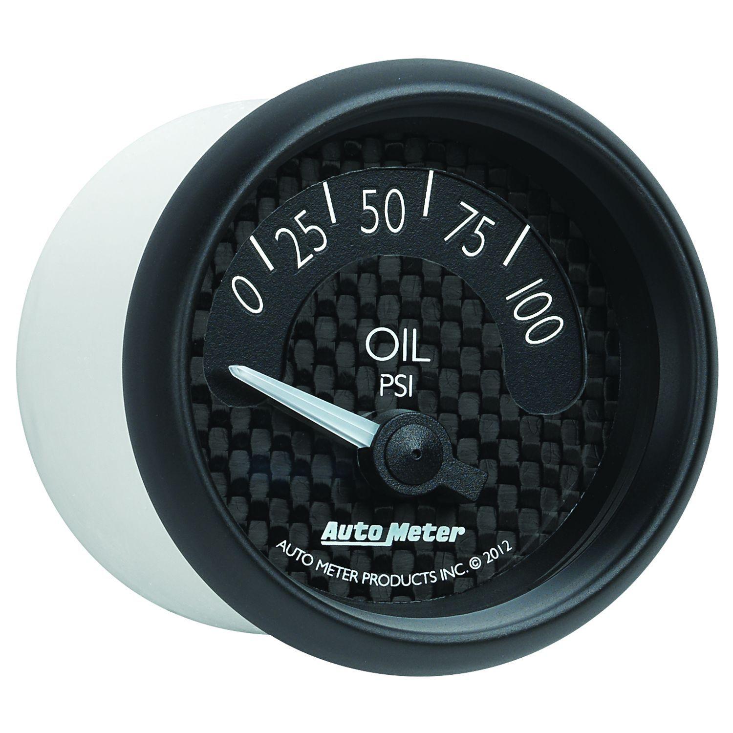 AUTOMETER 2-1/16", Black Carbon Fiber Dial, Short Sweep Electric, 0-100 psi Auto Meter GT Series Oil Pressure Gauge AU8027 SR