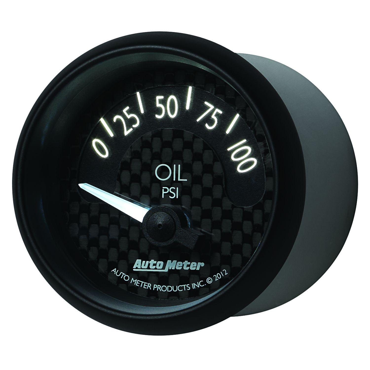 AUTOMETER 2-1/16", Black Carbon Fiber Dial, Short Sweep Electric, 0-100 psi Auto Meter GT Series Oil Pressure Gauge AU8027 SR